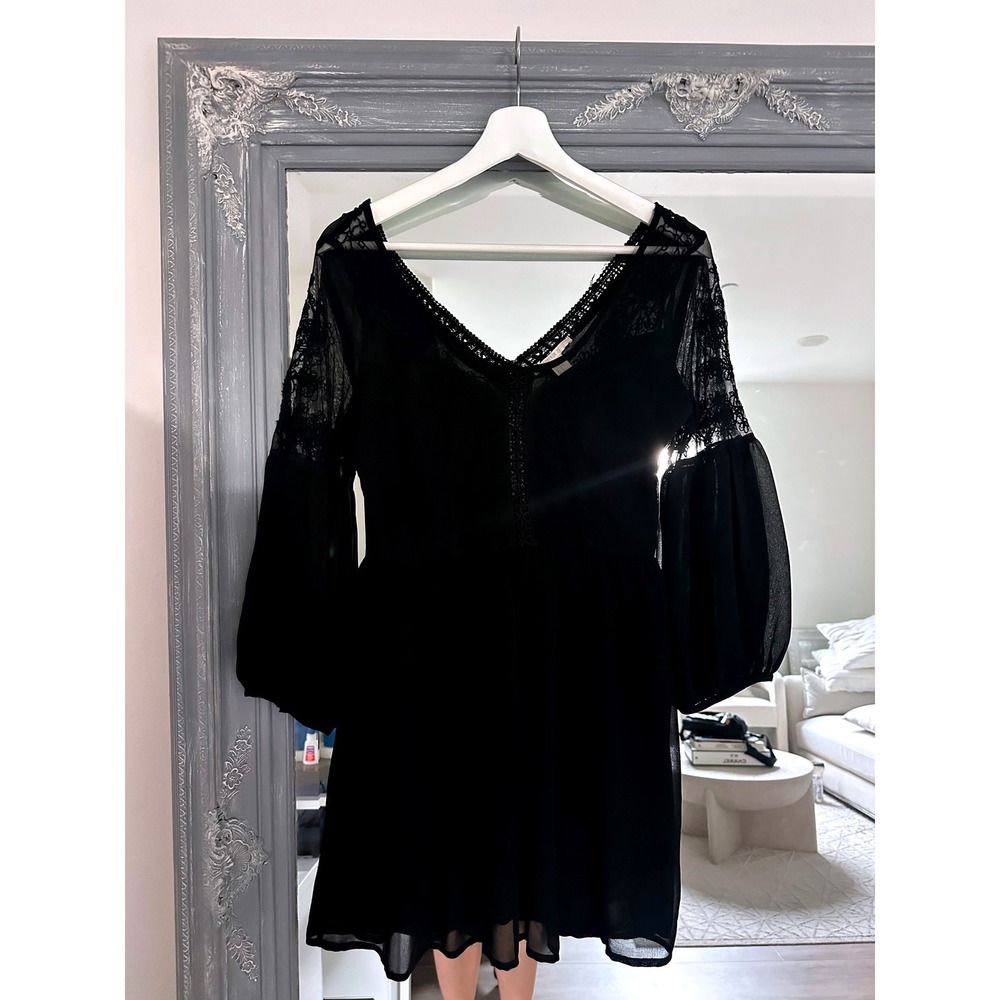 Forever 21 Lace Trim Puff Sleeve Whimsigoth Fairy Grunge Mini Dress Chiffon S